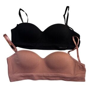 Danskin Bras 34C Set of 2 Black and Blush Pink Wireless Seamless Convertible